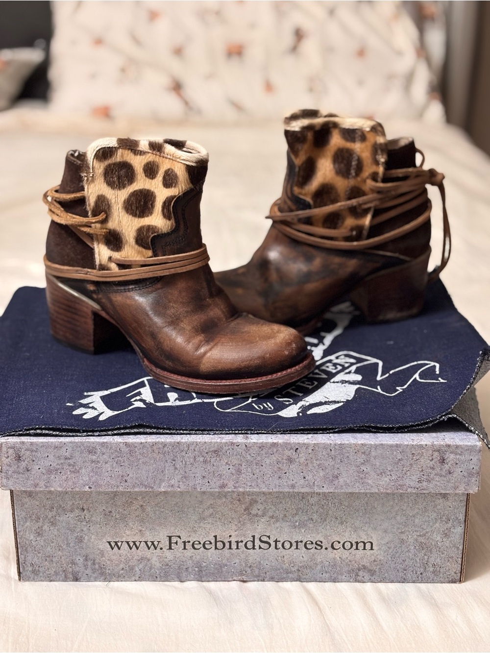 Freebird by Steven Brown Leather Ankle Boots with Leopard-Print Cuff